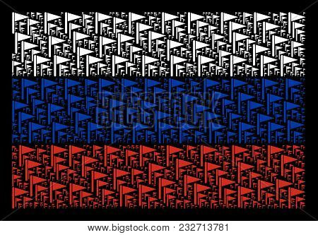 Russia Flag Pattern Organized Of Triangle Flag Pictograms. Vector Triangle Flag Items Are Combined I