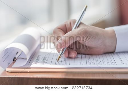 Applicant Filling In Company Application Form Hr Human Resource Document Applying For Job, Or Regist