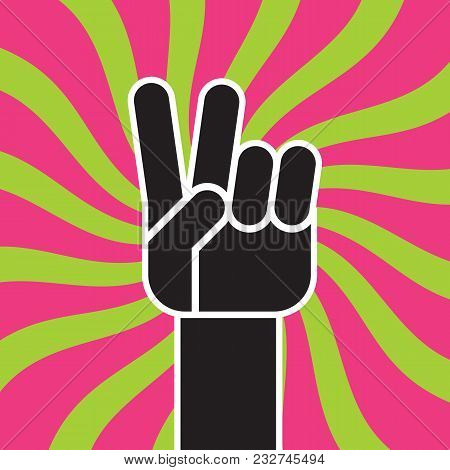 Peace Sign Hand Gesture Flat Vector Drawing.
Illustration Of Stylized Hand Making The Classic Two Fi