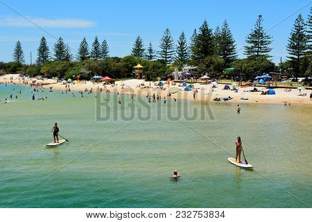Burleigh Heads, Gold Coast, Queensland, Australia - January 13, 2018. View Of Tallebudgera Beach Wit