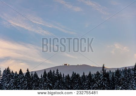 The Top Of The Mountai Igman Covered By Snow During The Beautiful Sunny Winter Day