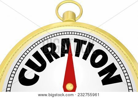 Curation Gold Compass Curate Content Word 3d Illustration