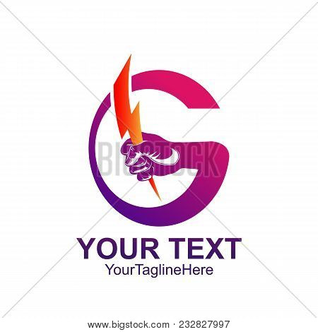 Initial Letter G Logo Template Colorfull Hand Holding Lighting Bolt Design For Business And Company 