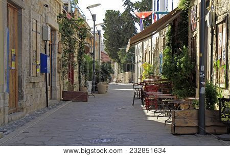 Limassol, Cyprus - November 22, 2017: Narrow Street In The Old Town Of Limassol, Cyprus