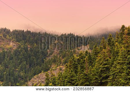 Panoramic View Of Mountain In National Park Of Tzoumerka, Greece Epirus Region. Mountain In The Clou