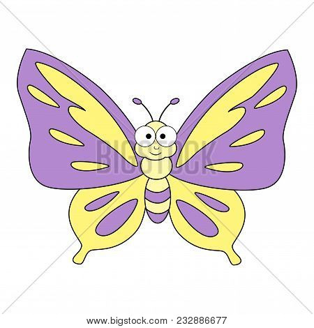 Cute Cartoon Colorful  Butterfly. Vector Illustration Isolated On White Background. Children Illustr