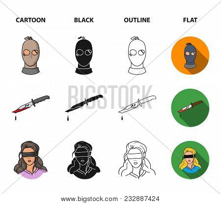 A Thief In A Mask, A Bloody Knife, A Hostage, An Escape From Prison.crime Set Collection Icons In Ca