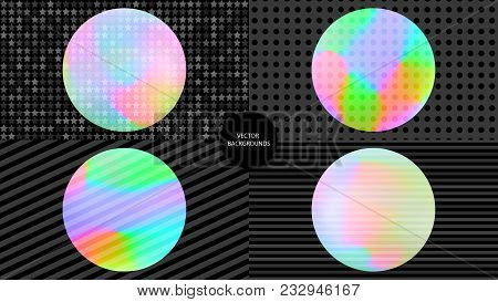 Holographic backgrounds. Pop art. Holography textures set. 80th or 90th art. Trendy wallpapers. Fash