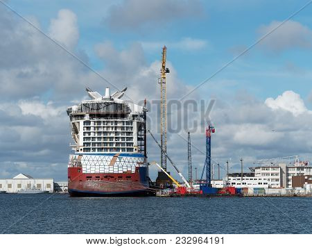Saint Nazaire,france, March 16, 2018, Celebrity Edge Cruise Ship Under Construction At Stx Shipyard 