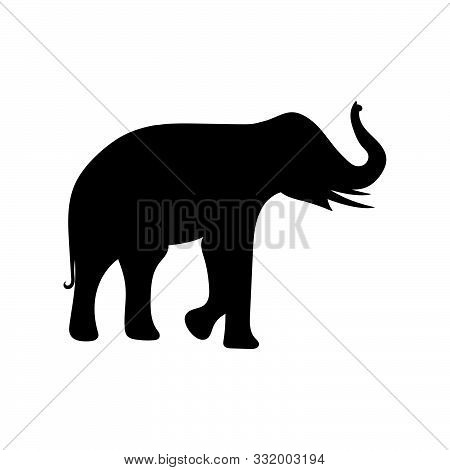 Black Image Baby Elephant Asia Walking, Graphics Design Vector Outline Illustration Isolated On Whit