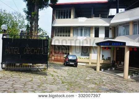 Shillong, Meghalaya, India, 16 June,2019: The Front View Of The Two Storied Hotel Orchid In Shillong
