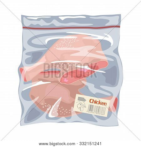 Meat Poultry Freeze In Disposable Polyethylene Packing. Chicken Leg Quaters Or Drumsticks For Frying