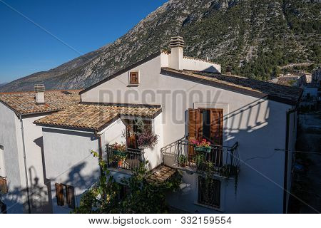 Mountain View Of Village Of Pacentro In Abruzzo, Italy