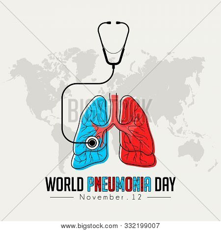 World Pneumonia Day, Red Blue Lungs Color Cartoon Vector With Stethoscope Design