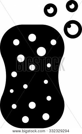 Black Sponge With Bubbles Icon Isolated On White Background. Wisp Of Bast For Washing Dishes. Cleani