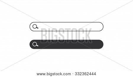 Search Bar. Horizontal Linear Border With Text Input Field, Magnifying Glass Icon In Frame. Simple F