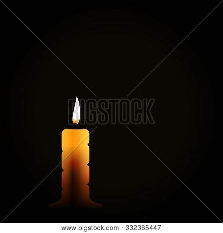 Burning Candle On Black Background, Mourning Symbol, Mourn Grief, Vector Illustration.