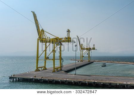 Da Nang, Vietnam - March 10, 2019: Tien Sa Port In Da Nang Bay. Empty Container Terminal Dock With 2