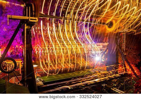 Helsinki, Finland - 19 October 2019: The Carnival Of Light At The Linnanmaki Amusement Park. Ride Ki
