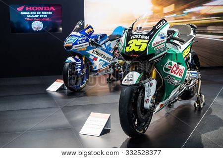 Rho Fieramilano, Milan Italy - November 07, 2019 Eicma Expo. Honda Motorcycles Rc213v And Nsf250rw F