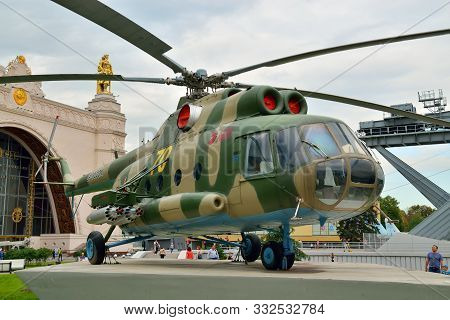 Moscow, Russia - August 12, 2019: Transport And Landing Helicopter Mi-8. All-russian Exhibition Cent