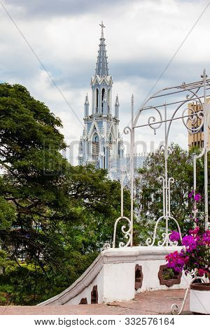 The Historical Gothic Church Of La Ermita Seen From The Antique Ortiz Bridge In The Ciy Of Cali In C