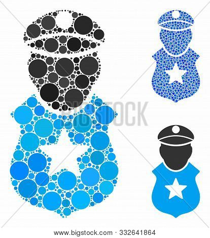 Guard Man Mosaic Of Round Dots In Different Sizes And Color Tinges, Based On Guard Man Icon. Vector 