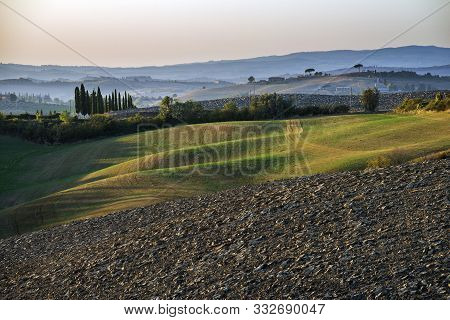 Landscape Of The Siena Hills At Sunset