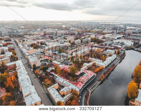 Aerial View Of Griboyedov Canal, Roofs Of Historic Houses In The City Center. St. Petersburg, Russia