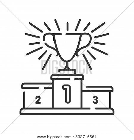 Podium Sports Awards Color Line Icon. Golden Winners Cup First Place On Podium. Championship Prize.