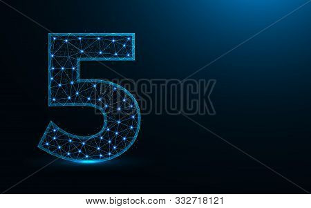 Number 5 Low Poly Design, Mathematics Abstract Geometric Image, Five Wireframe Mesh Polygonal Vector