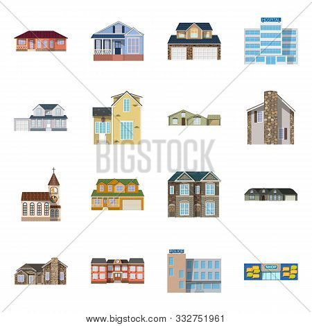 Vector Illustration Of Building And Front Icon. Collection Of Building And Roof Stock Vector Illustr