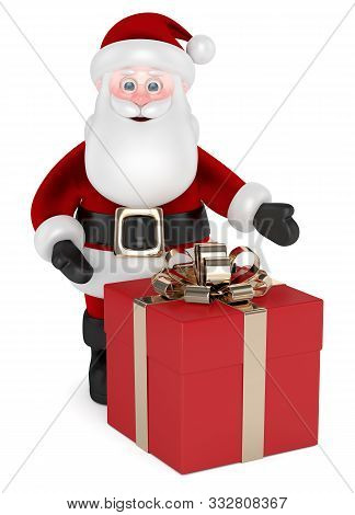 3d Render Of Santa Claus Isolated With Gift Over White Background