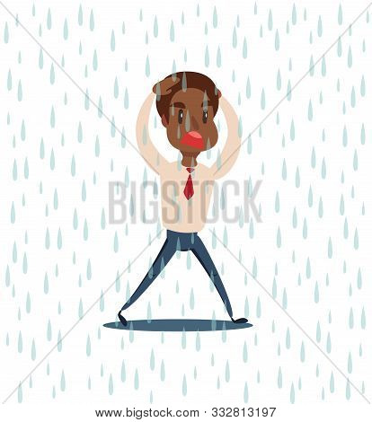 Businessman Run From The Rain . Stock Flat Vector Illustration.