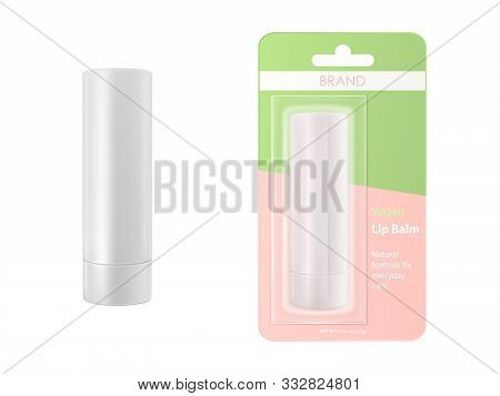 Lip Balm Stick Isolated On White Background. Vector Mockup With Realistic Blank Tube And Hygienic Li