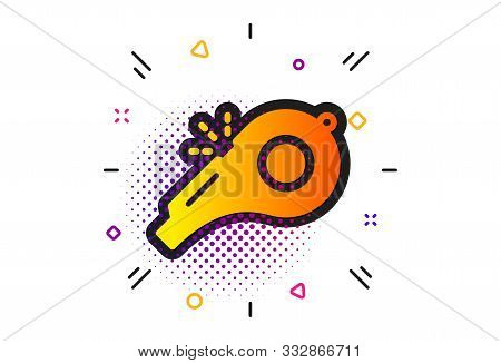 Kick-off Sign. Halftone Circles Pattern. Whistle Icon. Referee Tool Symbol. Classic Flat Whistle Ico
