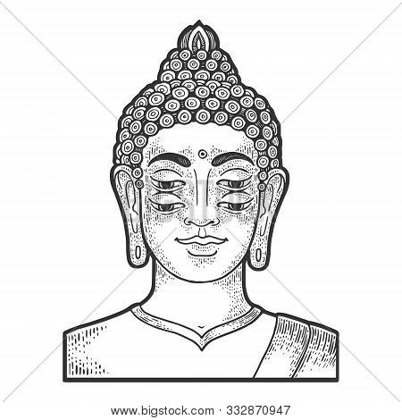 Four Eyes Buddha Engraving Vector Illustration. T-shirt Apparel Print Design. Scratch Board Style Im