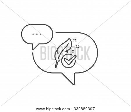 Hypoallergenic Tested Line Icon. Chat Bubble Design. Feather Sign. No Synthetic Symbol. Outline Conc
