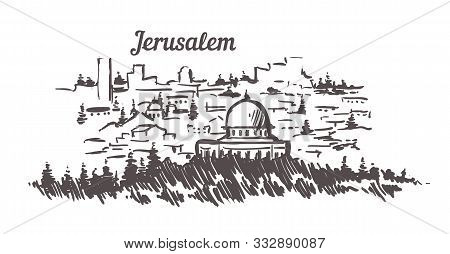 Jerusalem Skyline Sketch. Jerusalem Hand Drawn Illustration.
