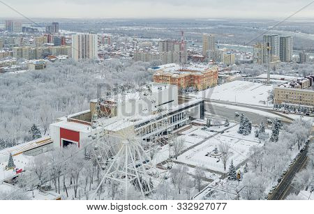 Rostov-on-don, Russia - January 2019: Winter, Gorky Theater And Ferris Wheel. One Sky, A View From A