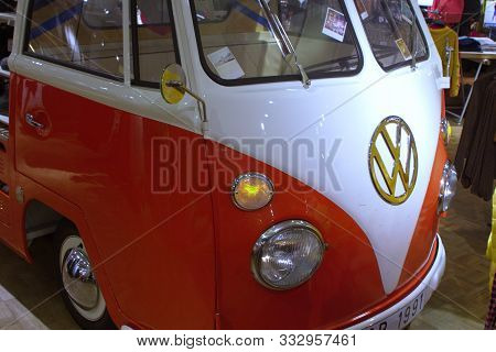 Saint Petersburg, Russia - March 02, 2019: Red Red Volkswagen Transporter As A Stand For Goods In Th