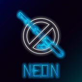 T Shirt Of Blue Glowing Neon Line No Fishing Icon Isolated On Black Background Prohibition Sign Colorful Outline Concept Vector Illustration