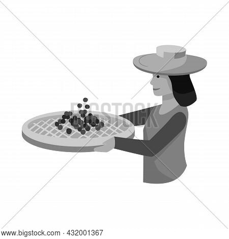 Vector Design Of Girl And Coffee Sign. Set Of Girl And Grains Vector Icon For Stock.