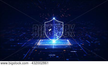 Cyber Security Technology Concept. Protecting Digital Information Networks. There Is A Shield In The