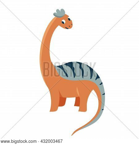 Cute Baby Flirt Dinosaur Diplodocus Isolated On White Background. Kid Character Dino Monster For Coo