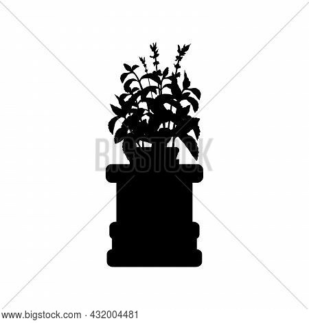 Silhouette Indian Traditional Holy Basil Pot. Illustration Symbol Icon