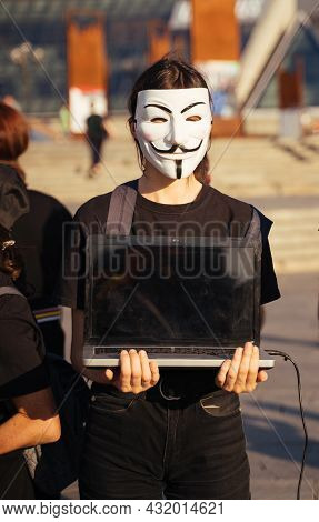 Kiev, Ukraine , 25.07.2021. Anonymous For The Voiceless Protest On The Main Square.