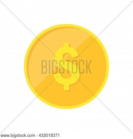 Dollar Coin. Gold Dollar Isolated On White Background. Vector Illustration