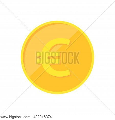 Euro Coin. Gold Euro Coin Isolated On White Background. Vector Illustration