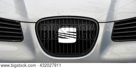 Seat Chrome Metal Logo, Luxury Car In Istanbul City, February 02, 2011 Istanbul Pendik Turkey Used C